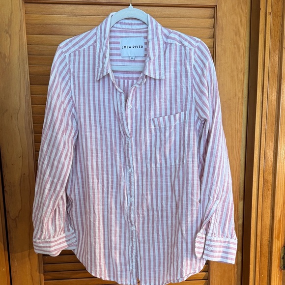 Pink Striped women’s linen Shirt - Picture 1 of 4